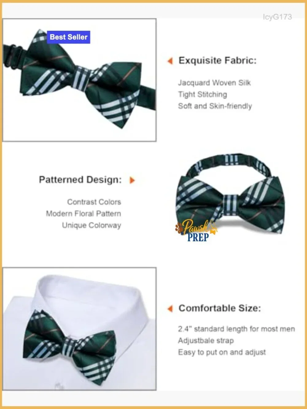 Silk Pre-Tied Bow Tie Set with Pocket Square and Cufflinks, Adjustable for